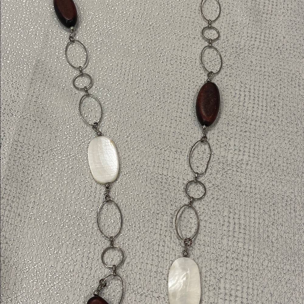 Silver Long Linked Necklace with Colored Embellishments